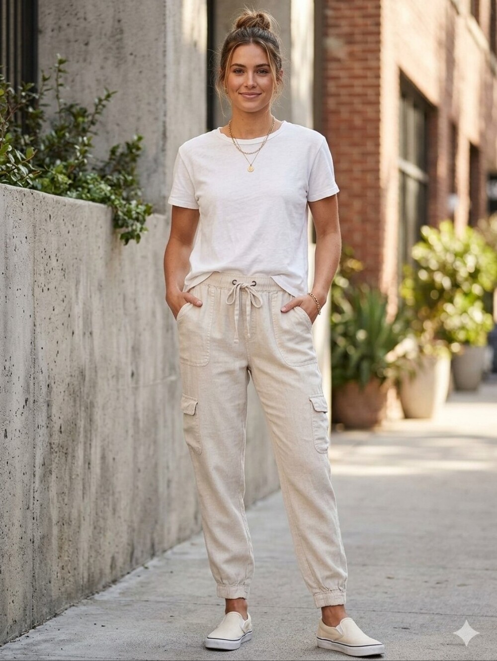 Nicole Miller Linen Cargo Joggers-M